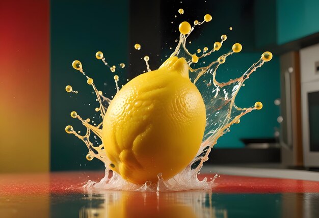 Photo a closeup of a lemon being squeezed with droplets of juice