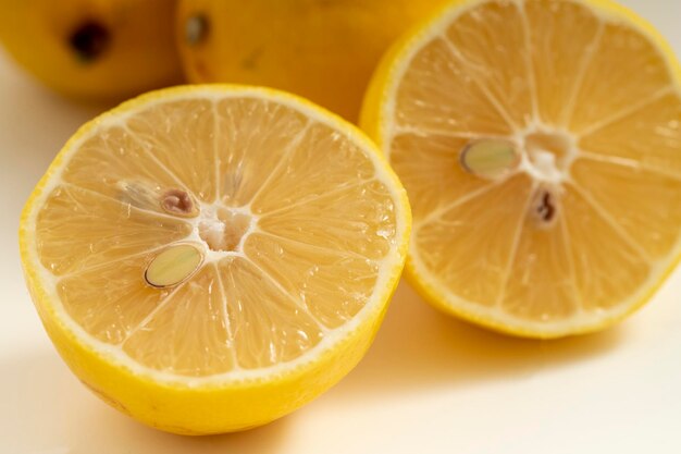 Closeup lemons on a white background