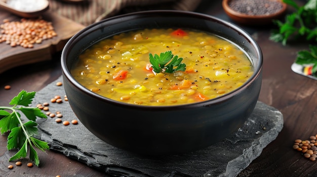 Closeup of Lentil Soup in a Bowl