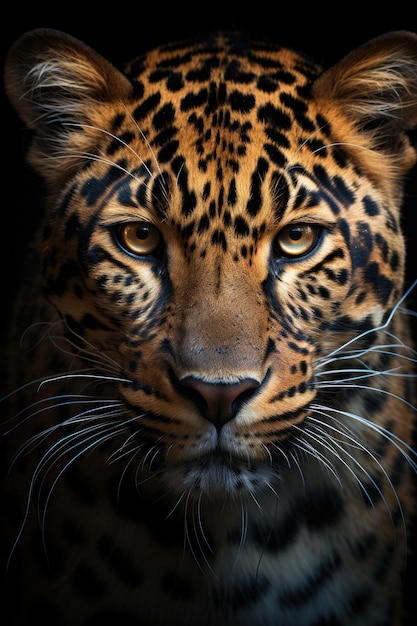 closeup of a leopard on black background portrait photo