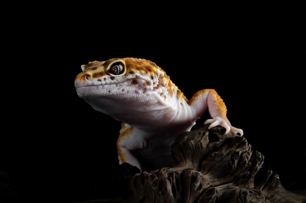 Closeup of Leopard gecko lizard on black background