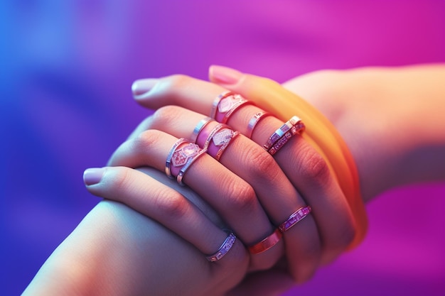 Closeup of a lesbian couples intertwined hands Generative ai