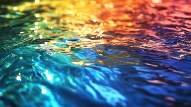 Photo a closeup of light passing through water with a spectrum of colors reflecting off the surface