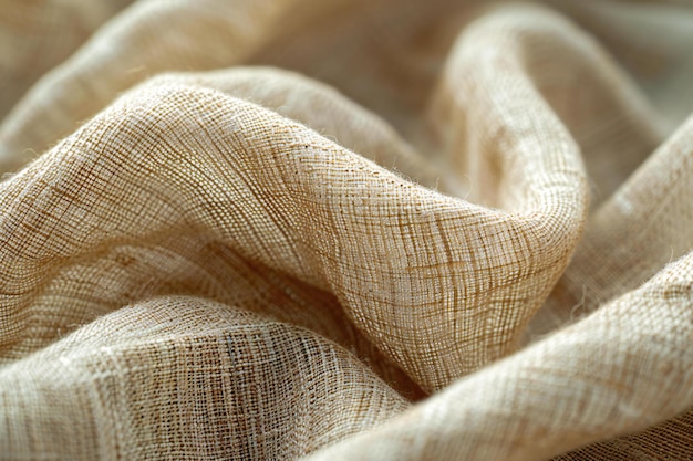 A closeup of the linen fabric highlighting its texture and natural look the focus is on one area w