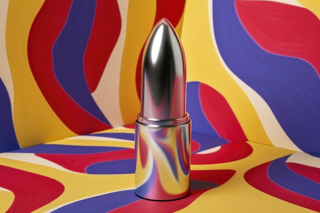 Closeup of lipstick tube on colorful background created with generative ai