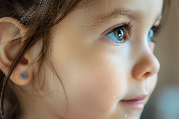 closeup of little girl with earrings on ear