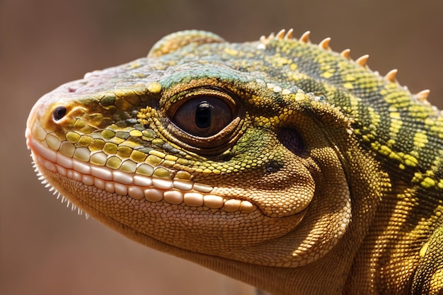 Closeup lizard head Illustration with reptile among wild nature Generative AI