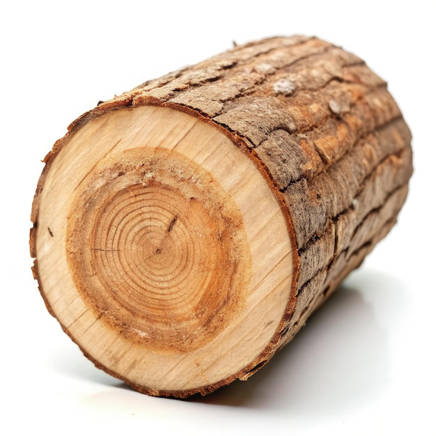 Closeup of a log slice on a white background with visible wood texture Generative AI