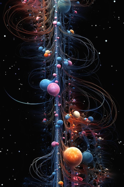 Closeup of a Long Line of Balls on a Cosmic Tree of Life Brainst