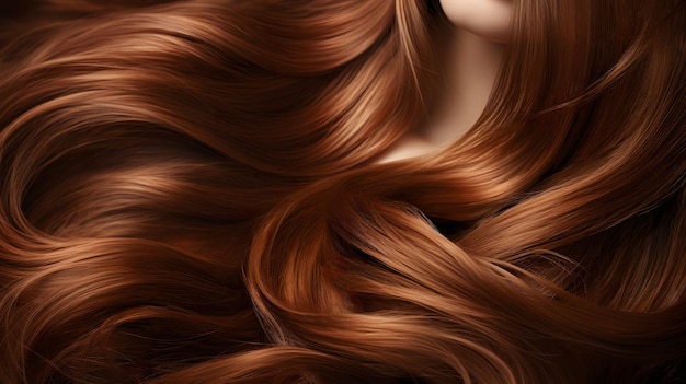 A closeup the long wavy strands of a woman vibrant redheaded Generative AI