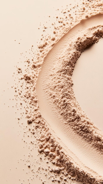 Photo closeup of loose powder arranged in a circular pattern on a light surface