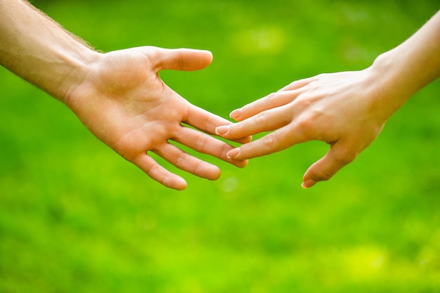 Closeup of loving couples holding hands while walking Female and male hand together Couple holding hands in the Park Hold on hands couples Couple hold hand in the autumn or summer park