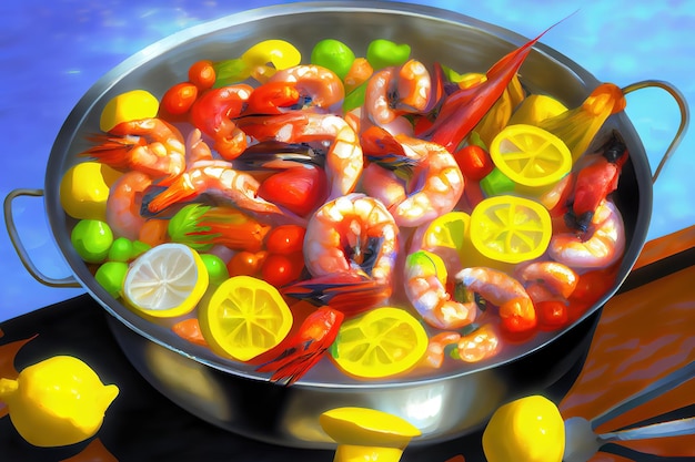 A closeup of a lowcountry shrimp boil Generative Ai