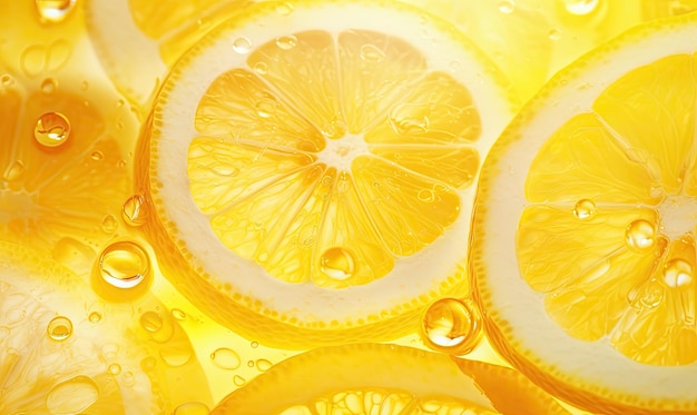 Closeup of a luminous lemon slice radiating freshness against a vibrant backdrop Ideal for culinary health and refreshing beverage advertisements Created with generative AI tools