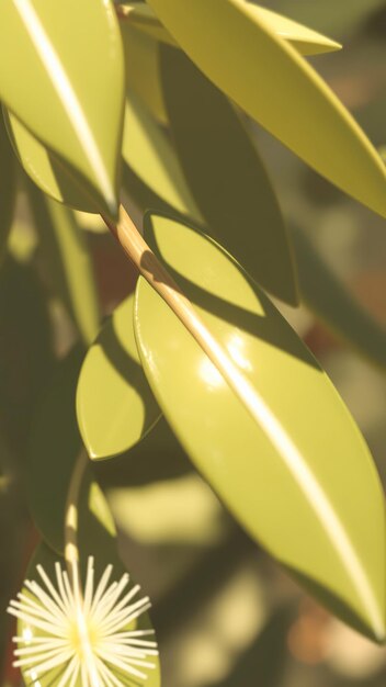 Closeup of a Lush Green Leaf with Delicate White Flower