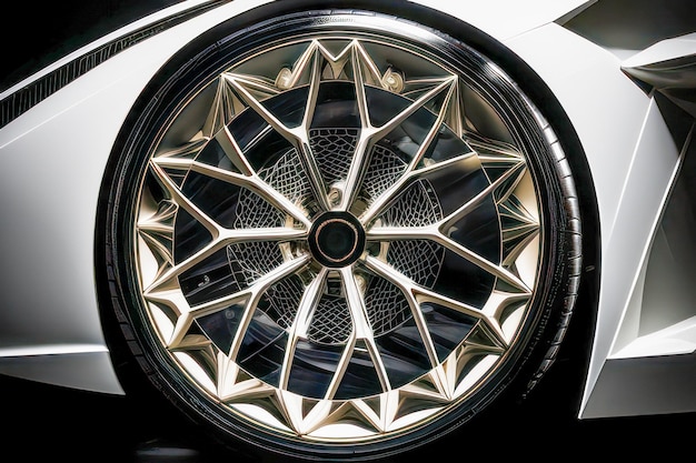 Photo closeup of luxury white sports car with detailed alloy wheel