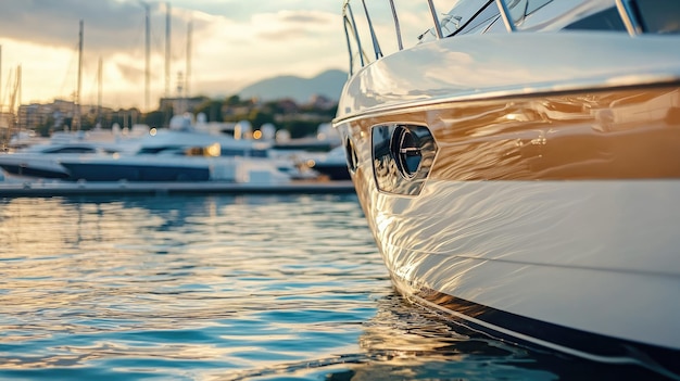 Closeup of a Luxury Yachts Bow in a Marina