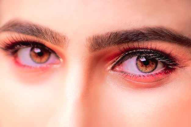 Closeup macro of beautiful female eye with perfect shape eyebrows