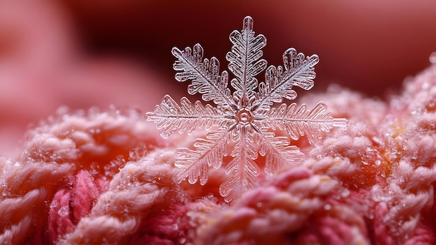 Photo closeup macro photo of a snowflake on pink background