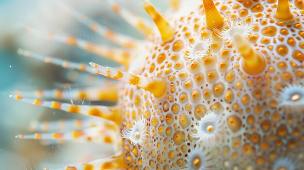 Photo closeup macro photograph of a colorful sea urchin with intricate texture