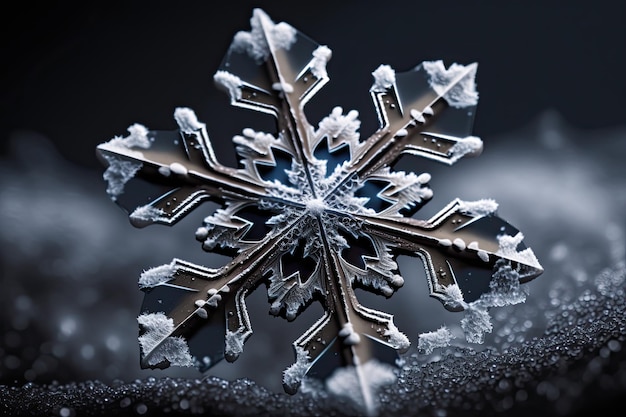 Closeup macro shot of a beautiful snowflake Generated by AI