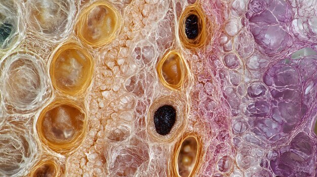 Photo closeup macro view of a dried loofah sponge with a purple hue