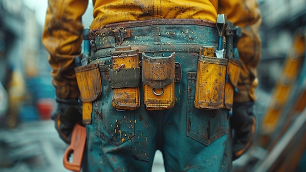 Closeup of Maintenance worker with bag and tools kit wearing on waist