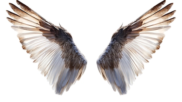 Closeup of Majestic Bird Wings Spread Wide Against a White Background