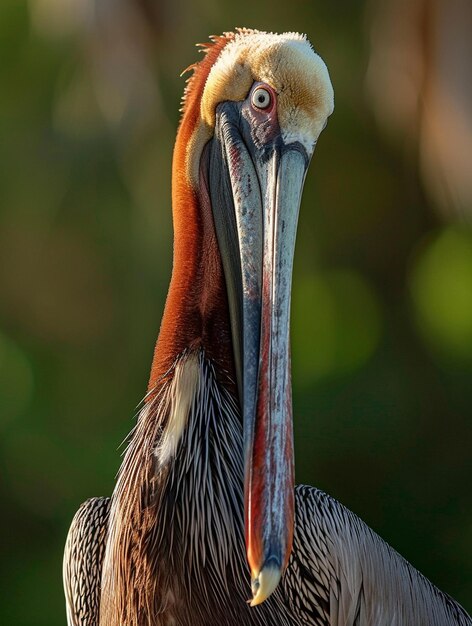 Photo closeup of majestic brown pelican in natural habitat