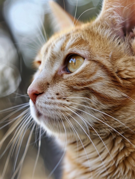 CloseUp of Majestic Orange Tabby Cat with Striking Whiskers and Intense Gaze