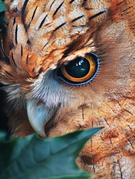 CloseUp of Majestic Owl Eye Surrounded by Nature