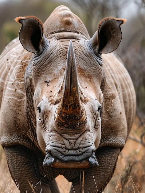 Photo closeup of majestic rhinoceros in natural habitat