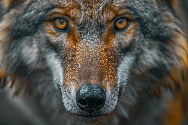 Photo closeup of a majestic wolf face a headshot portrait