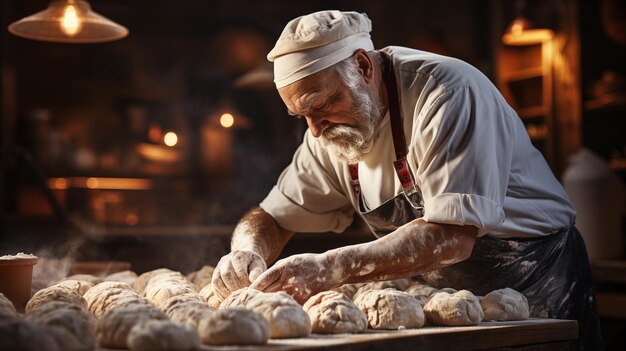 Closeup of a male bakery chef kneading dough to make delicious bread making delicious and fresh