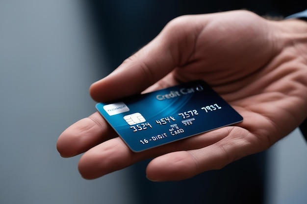 Closeup of man hand holding plastic credit card