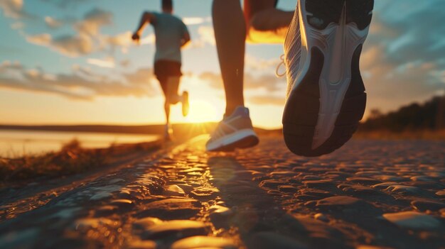 Closeup man running in the park outdoor walk and outdoor exercise activities concept generative ai