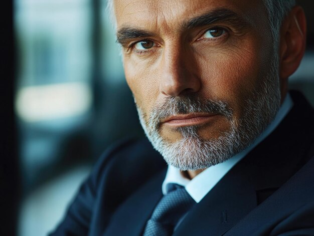 Photo closeup of a man wearing a formal suit and tie suitable for business or professional use