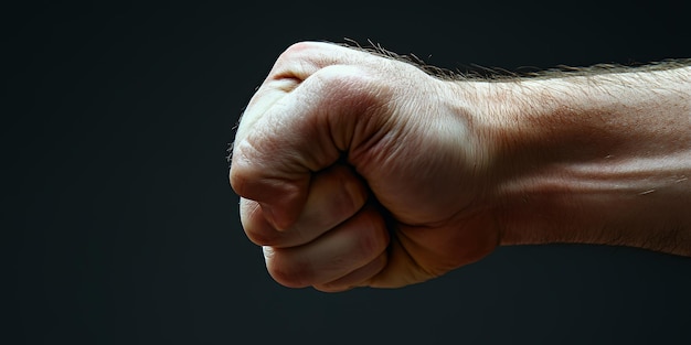 Photo a closeup of a man39s clenched fist against a dark background