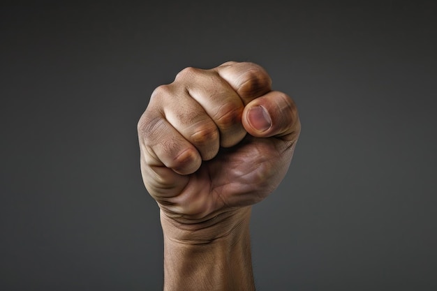 A closeup of a man39s fist against a dark or black background possibly used for dramatic effect or to highlight the shape and texture of the hand