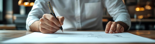 Closeup of a Man39s Hand Drawing on Paper with a Pen Photo