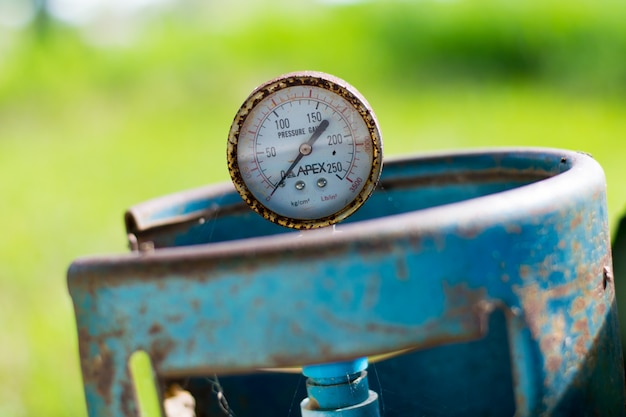 Closeup of manometer, measuring gas pressure.