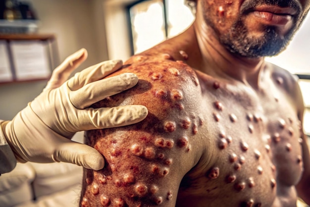 Photo closeup of a mans arm with monkeypox rash