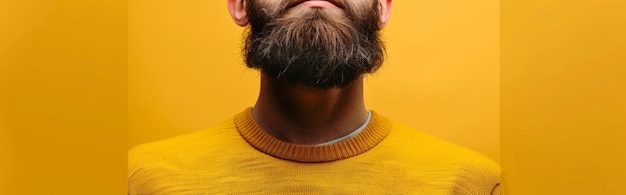 Photo closeup of a mans beard with yellow background