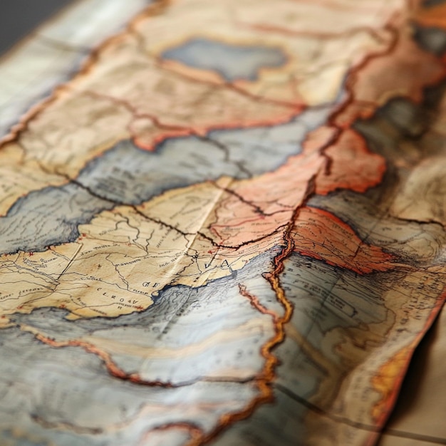 Photo a closeup of a map showing the tectonic plates and fault lines across the world