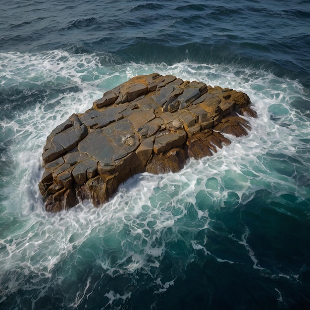 Photo closeup of a massive stone in the ocean