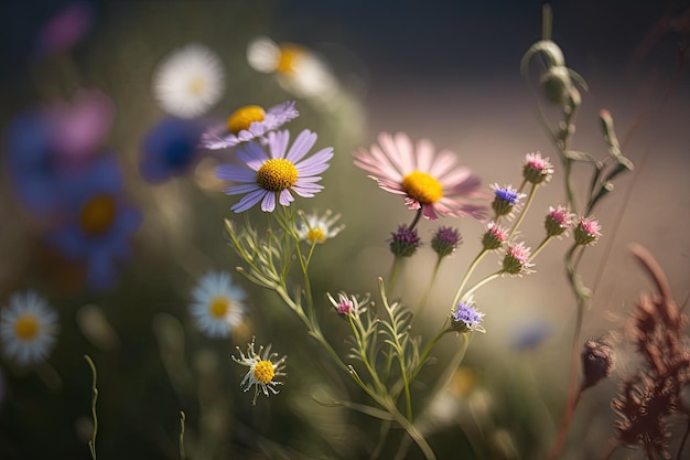 Closeup of meadow flowers showcasing their intricate details