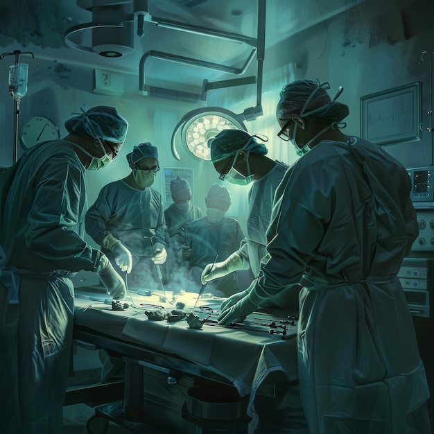 Closeup medical instruments placed on operating table in operating room It is medical device inten