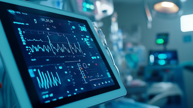 Photo closeup of a medical monitor displaying a patient39s vital signs