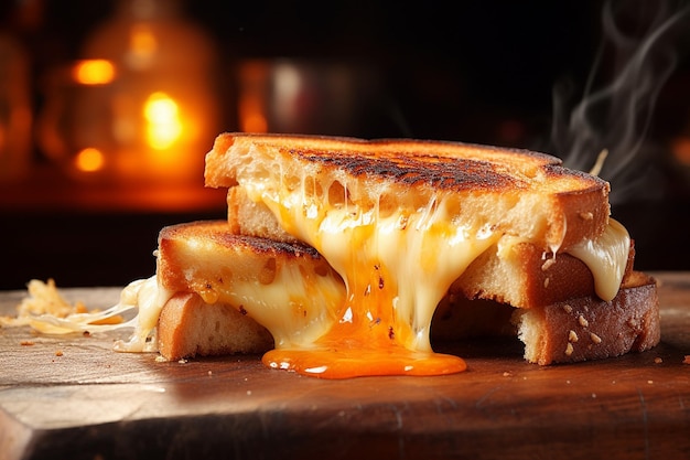 Photo closeup of melting cheese on a hot panini press for a cheese sandwich