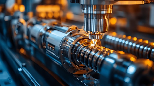 Closeup of a Metalworking Machine with a Drill Bit Cutting a Screw